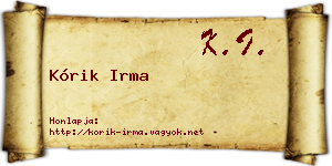 Kórik Irma névjegykártya